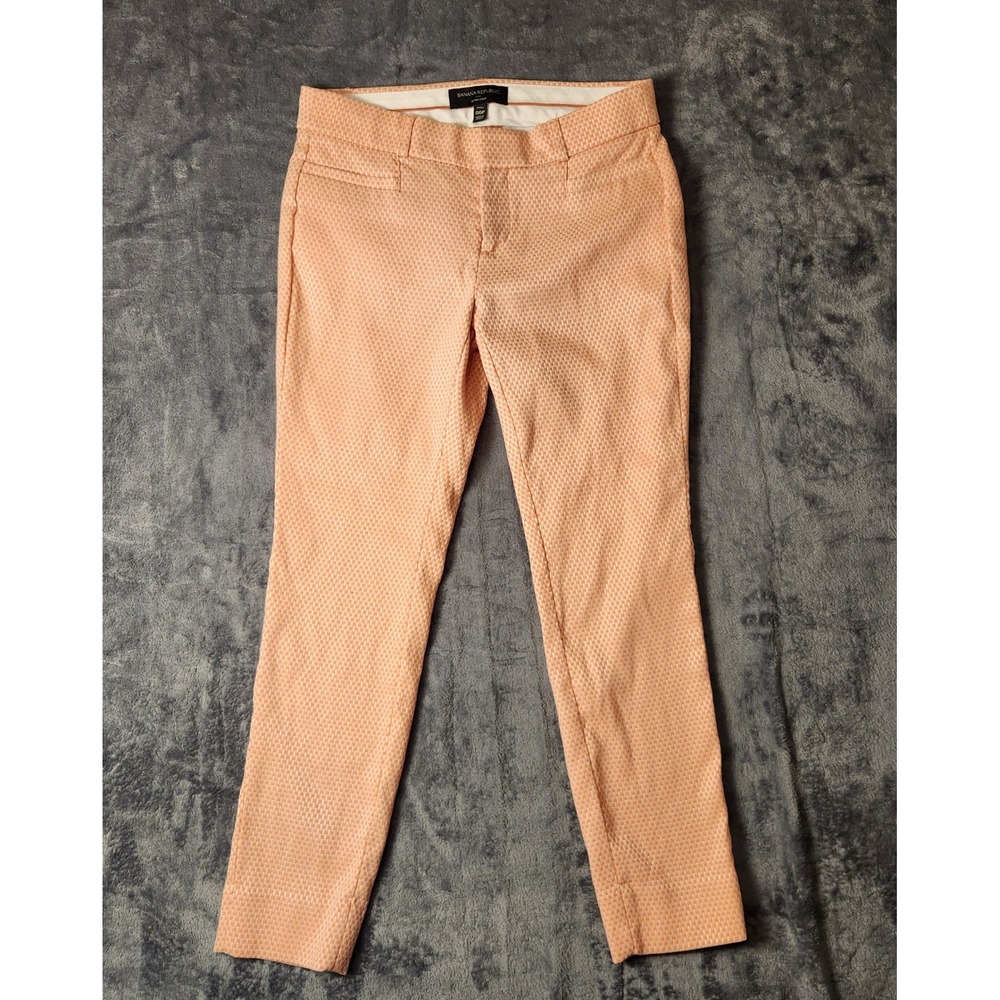Banana Republic Sloan Crop Pants Petite 00P Peach Geometric Jacquard Stretch